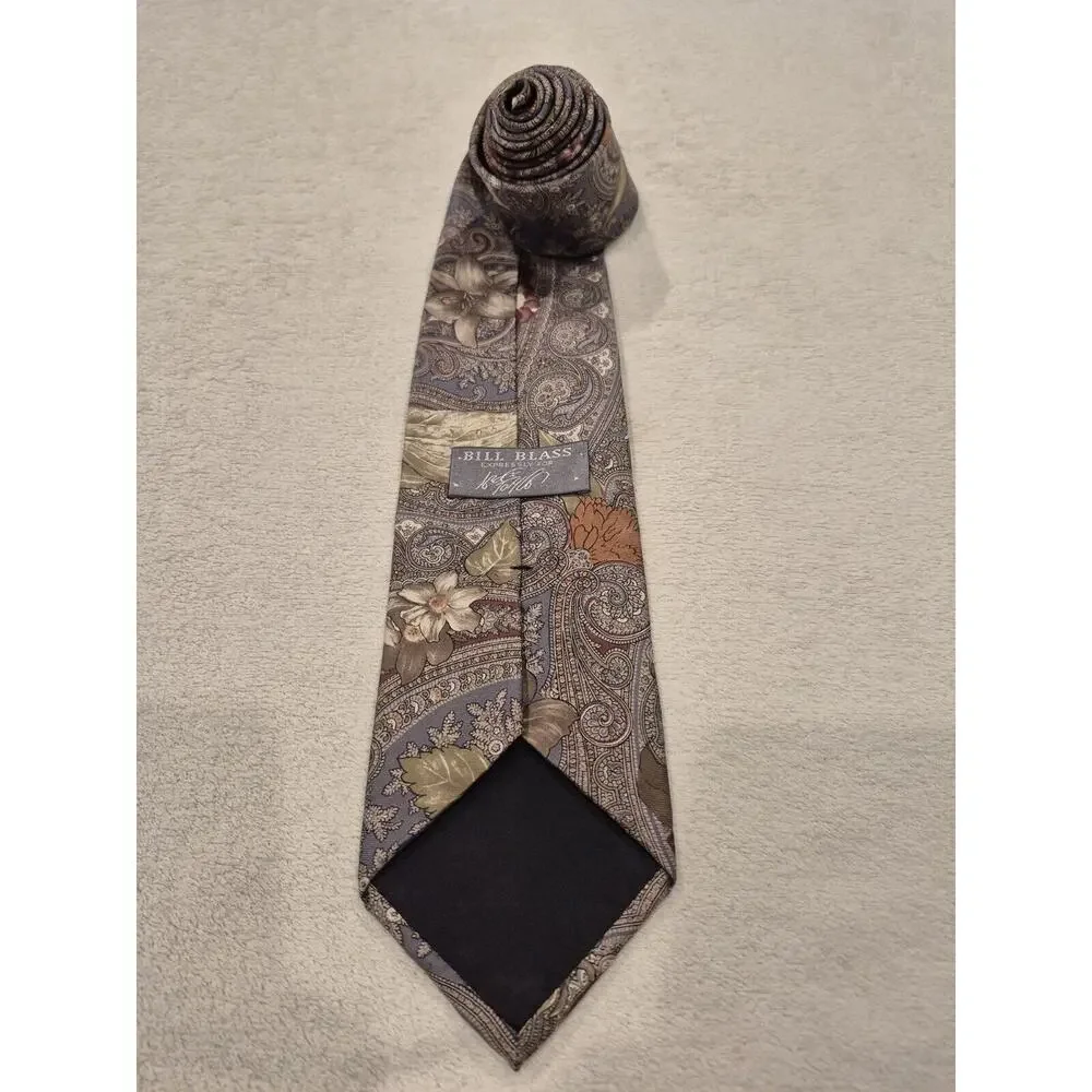 Vintage Bill Blass Lord & Taylor Tie Men Vintage Brown Tan Floral Paisley Silk